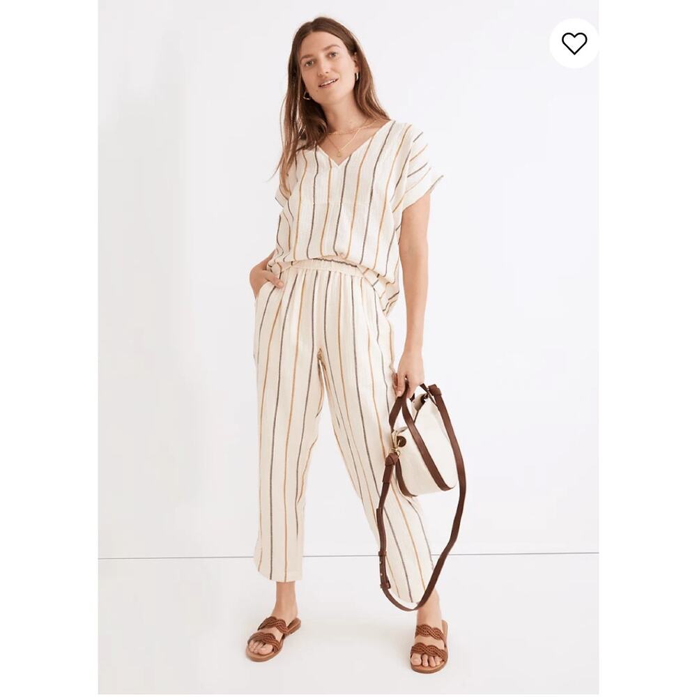 NWT Madewell Lightspun Pull-On High-Rise Tapered Pants in Stripe